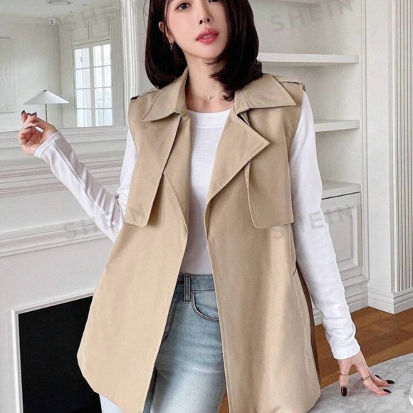 Solid Color  Trench Coat Vest Jacket - Picture 1 of 1